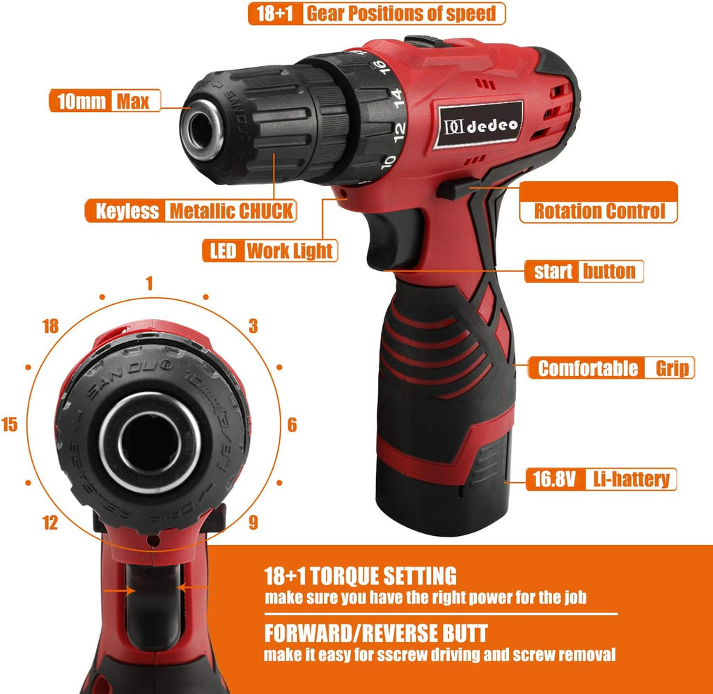 16.8V Cordless Drill Driver Tool Kit, 108-Piece Household Tool Kit Set Pack of 2 O646245