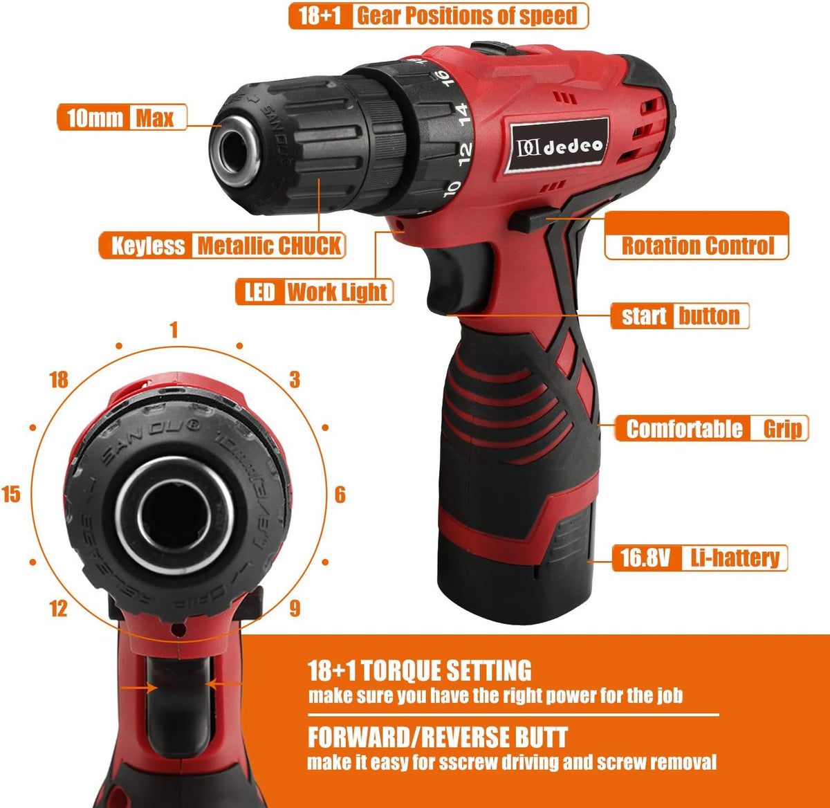 16.8V Cordless Drill Driver Tool Kit, 108-Piece Household Tool Kit Set Pack of 2 O646245