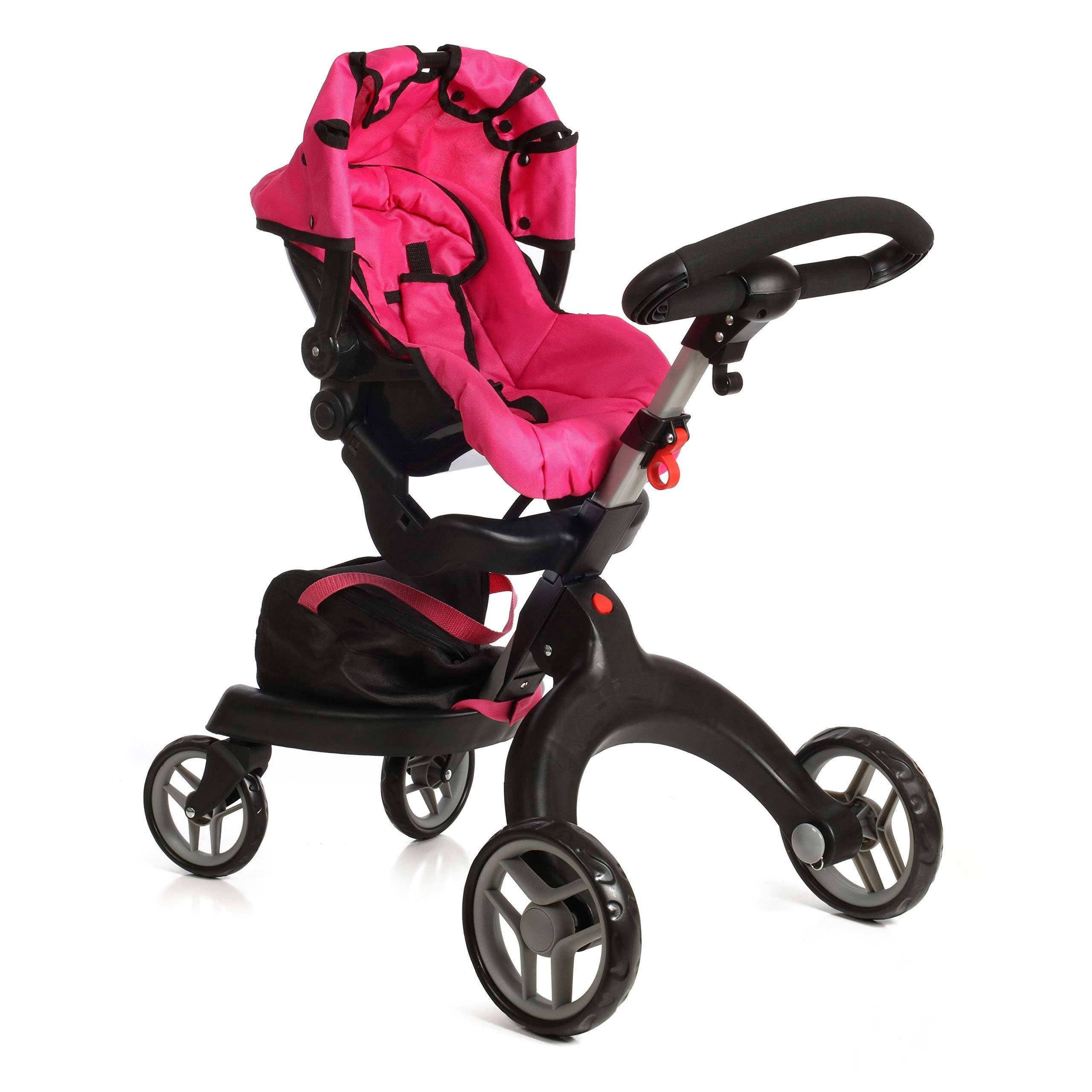 Doll Stroller with Swiveling Wheels and Adjustable Handle, 31x22 Tall, Carriage Bag Included K5894