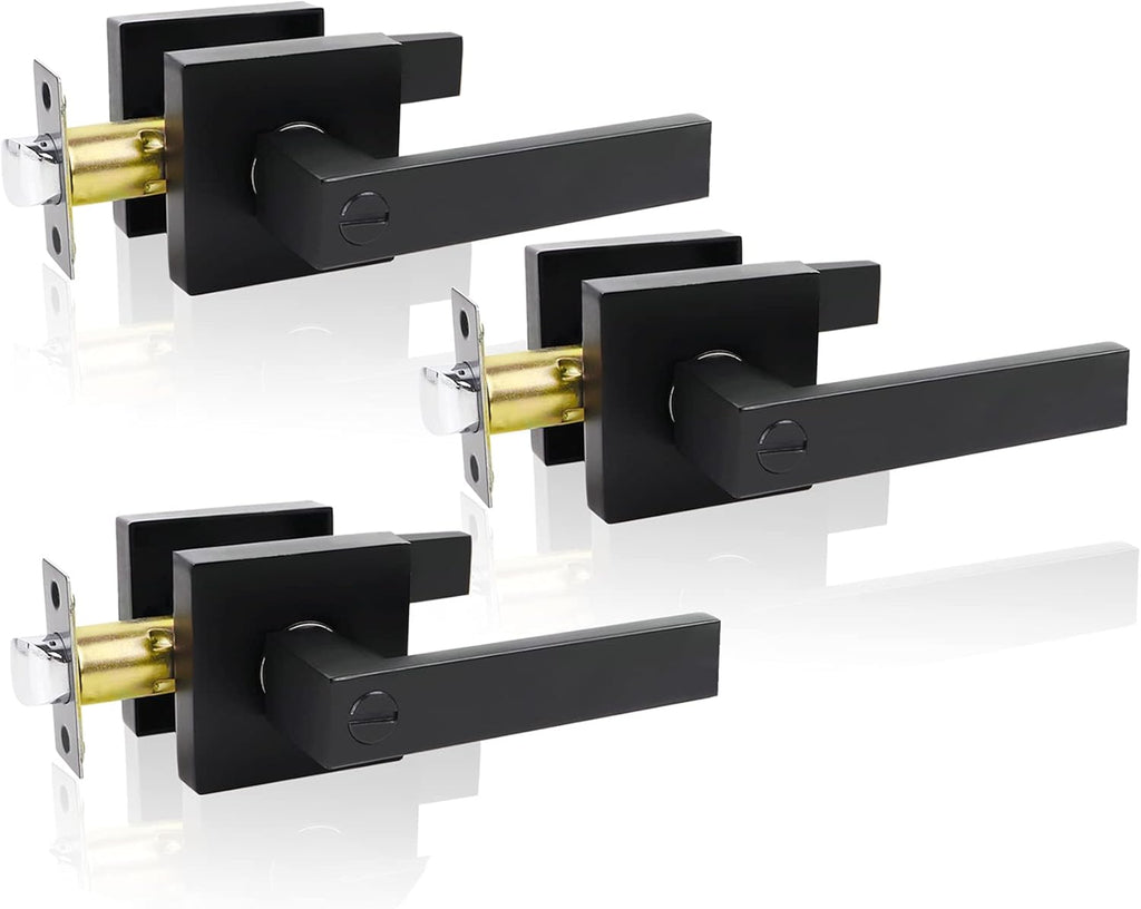 Matte Black Locking Door Lever Handle Set (3 Pack) G3328