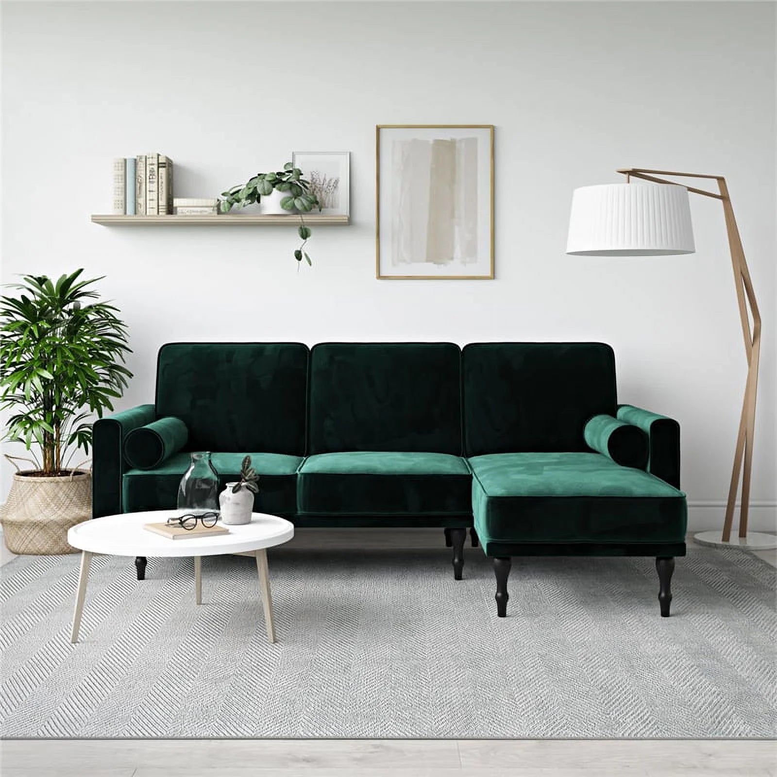 Green Velvet Sectional Futon Y3418