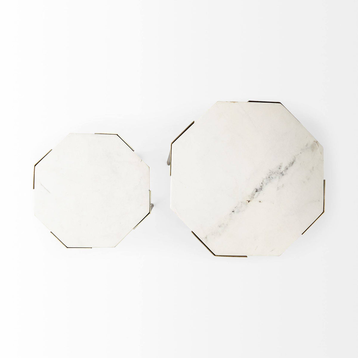 Set of Two White Marble and Iron Hexagonal End Tables R9613