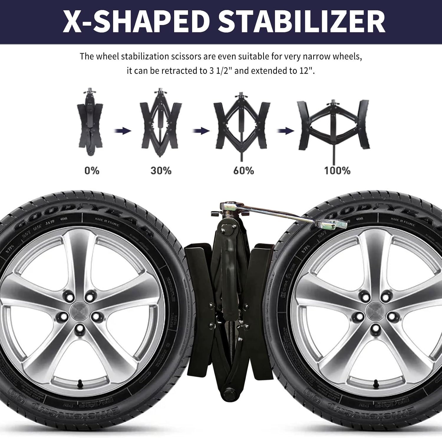 Camper Wheel Chocks X Stabilizer with Ratchet Wrench, Fit for 3.5" to 12" (2 Pack) U8428