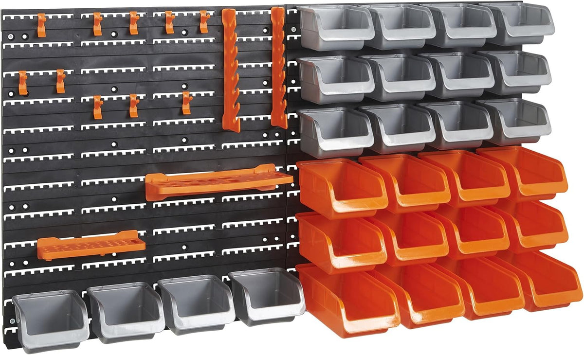 44 Piece Wall Mounted Pegboard Hook Storage Bins and Panel Set E72313