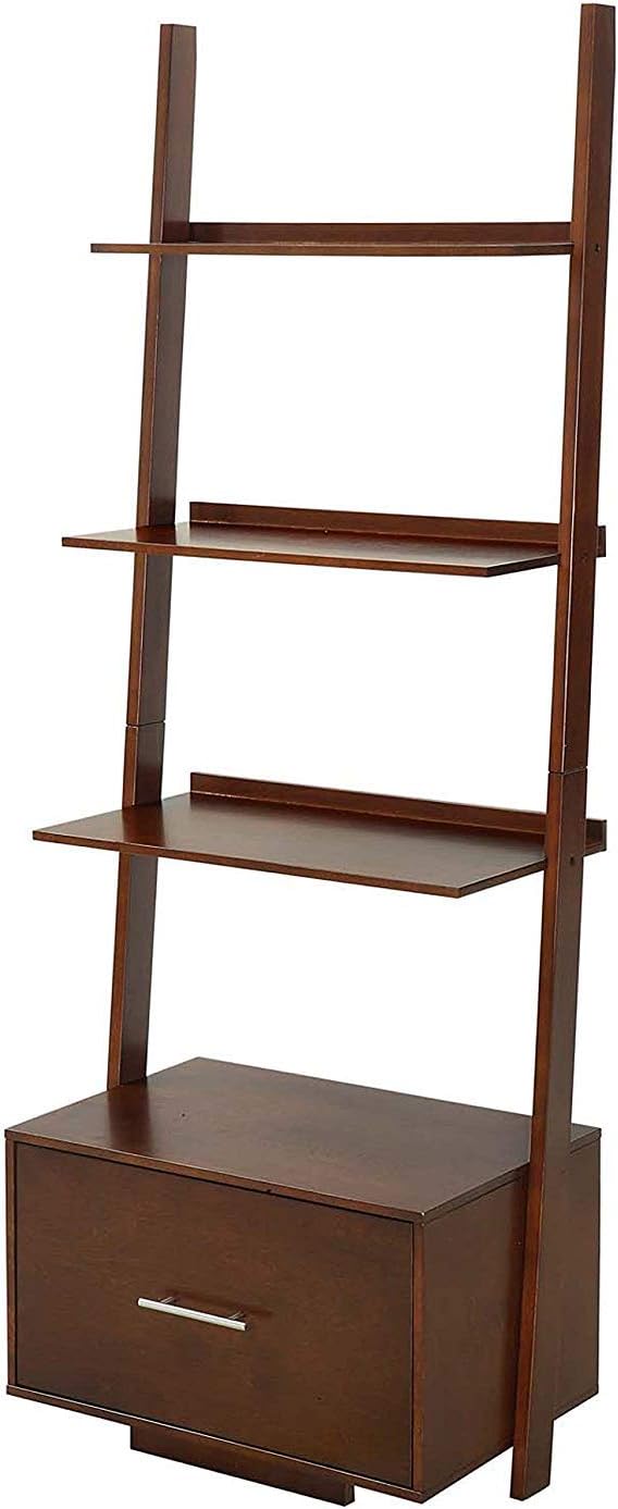 White Ladder Bookcase with File Drawer T780859
