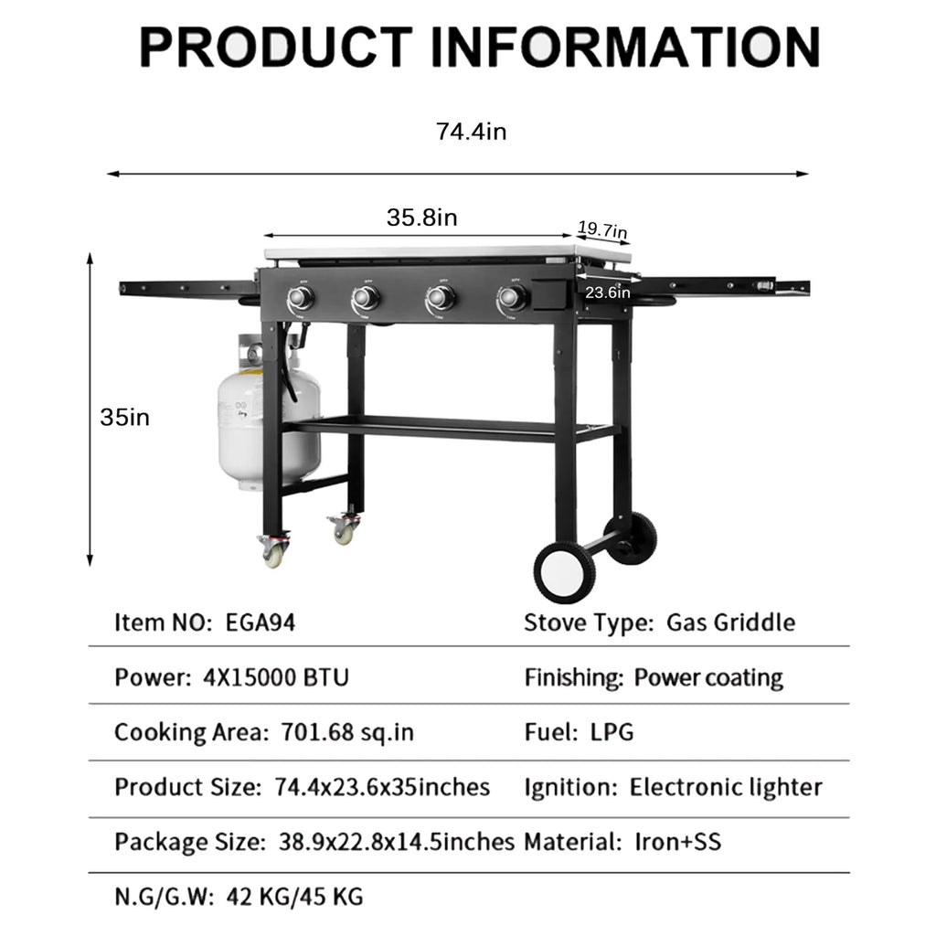 4 Burner Foldable Outdoor Propane Gas Grill L20784