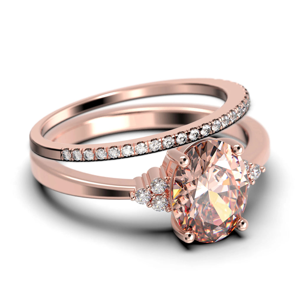 2.00 Carat Oval Cut Morganite And Diamond Moissanite Engagement Ring In Silver With 18K Rose Gold Plating G232286