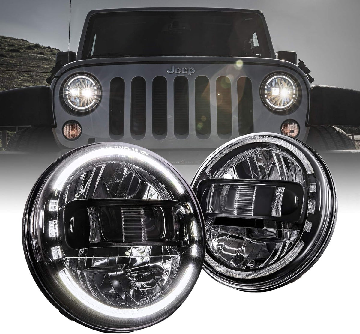 Black Round LED Headlights X514