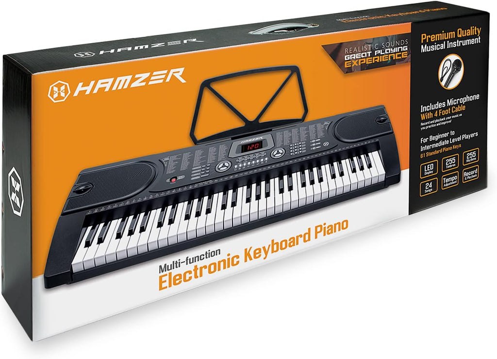 61-Key Portable Electronic Keyboard Piano with Stand, Stool, Headphones, Microphone & Sticker Sheet P98619