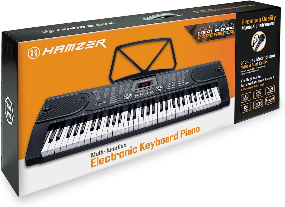 61-Key Portable Electronic Keyboard Piano with Stand, Stool, Headphones, Microphone & Sticker Sheet P98619