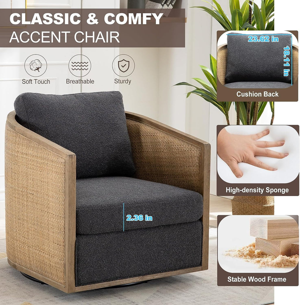 Carbon Black Rattan Swivel Barrel Chair with Arms Q4360