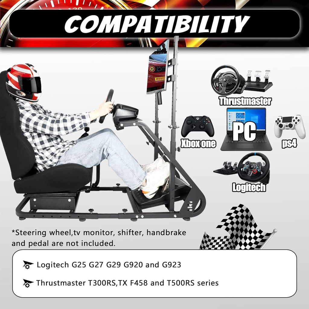 Racing Sim Cockpit with TV Mount Racing Seat A860812