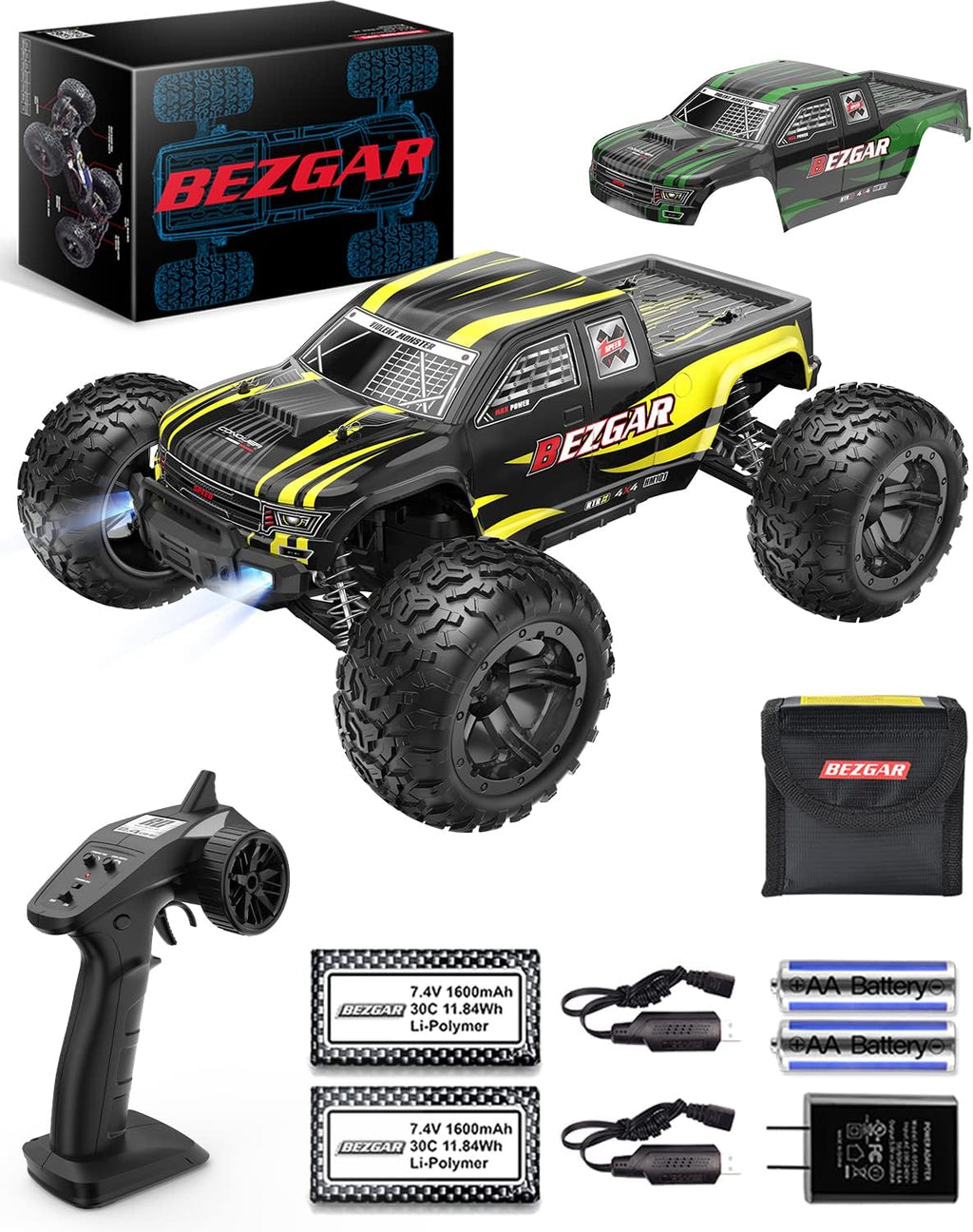 Remote Control Truck 4WD Waterproof RC Car with 2 Rechargeable Batteries F369750