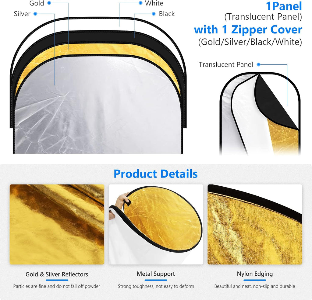 5 in 1 Portable 40"x 60" Camera Lighting Reflector Kit with Carrying Case K42104