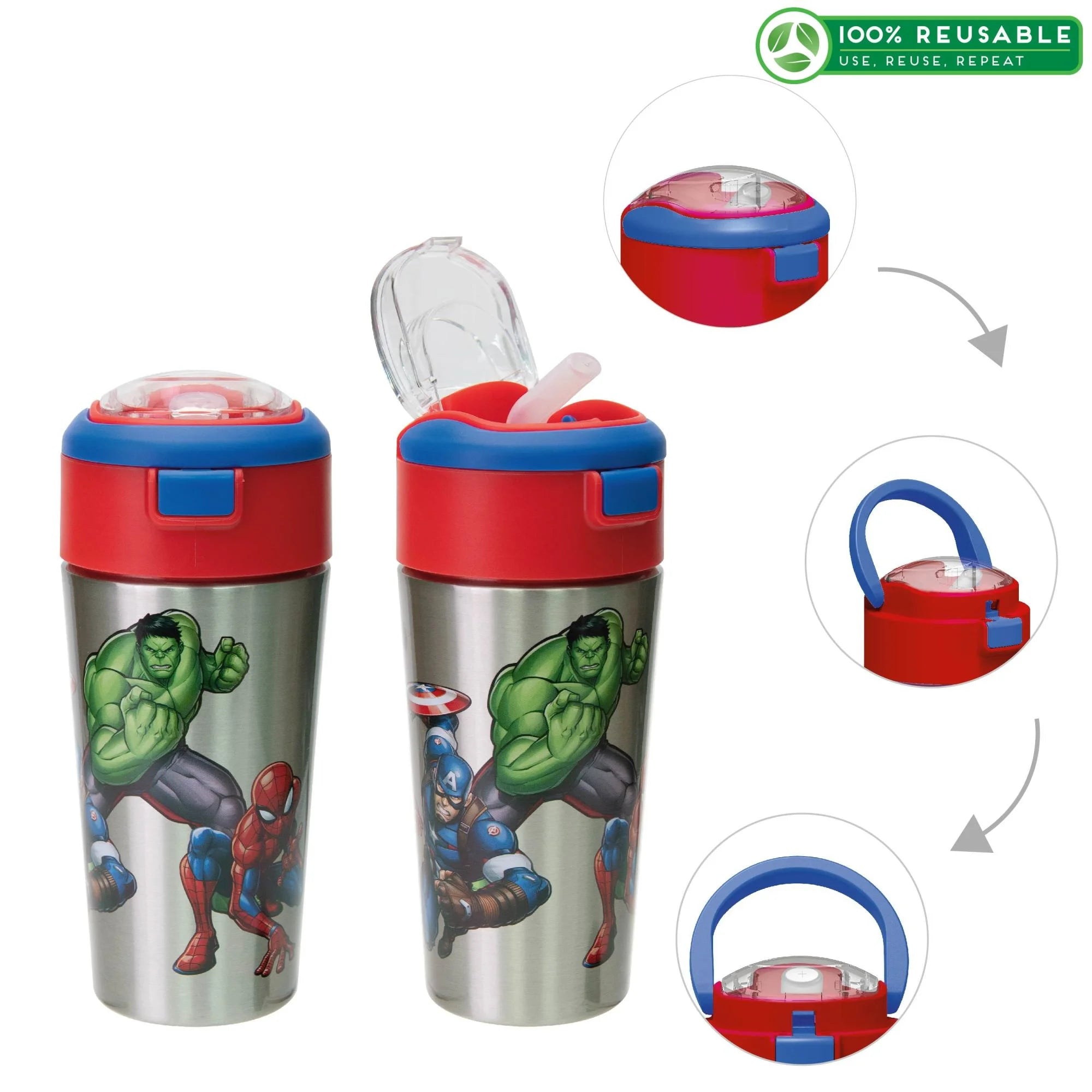 12 oz. Stainless Steel Kids Water Bottle with Push-Button Flip Lid B955