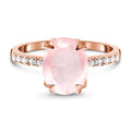 Oval-cut Rose Quartz Ring with 10 White Topaz Gems 14kt Rose Gold Vermeil Half Eternity Settings Size 7 S4339