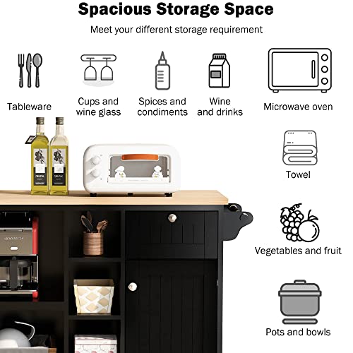 White Rolling Kitchen Island Cart with Wood Top and 2 Drawers A373684