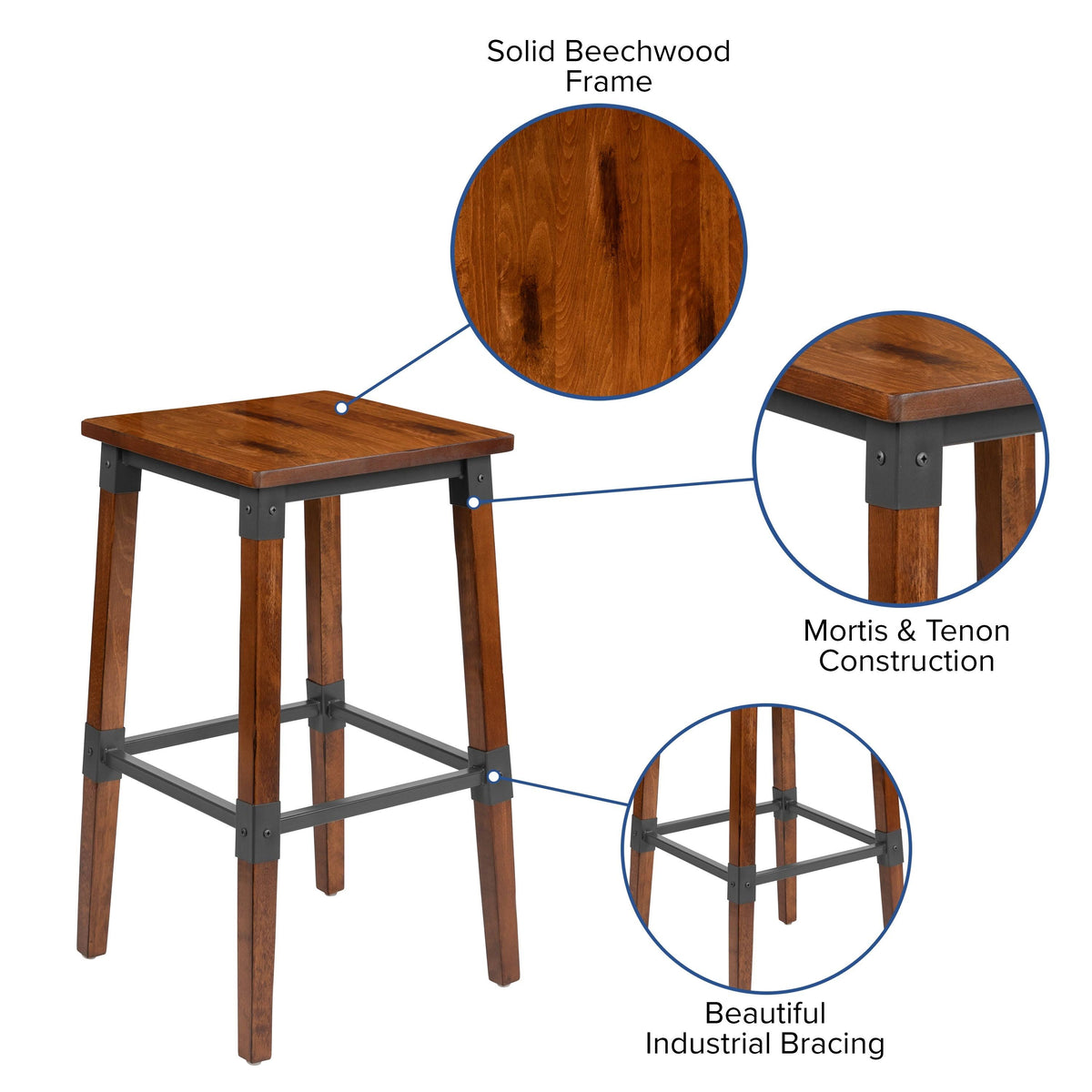 4 Pack Backless Wood Barstool U3228