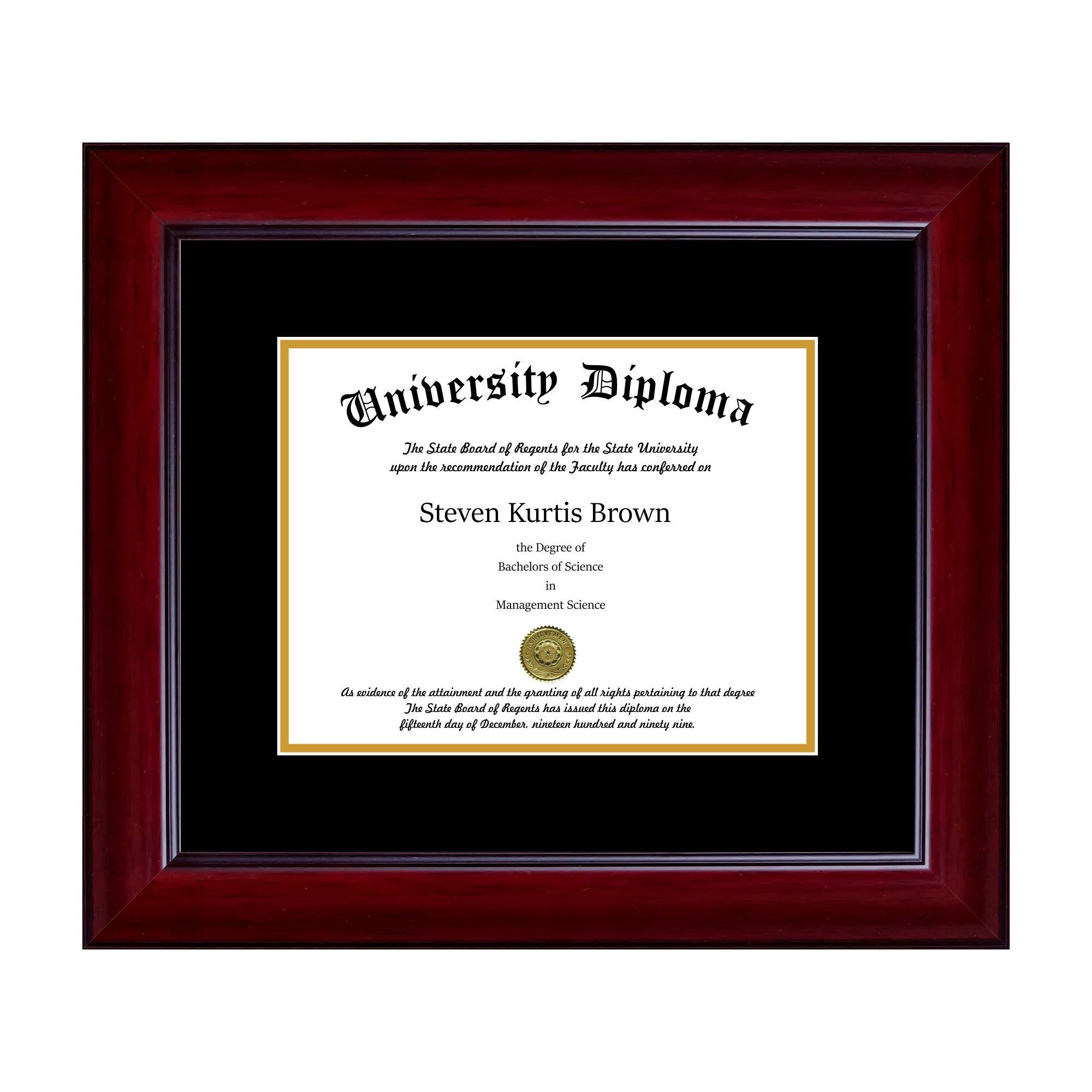 Single Diploma Frame with Double Matting for 10x22 x 8x22 Tall Diploma with Mahogany Frame D3326
