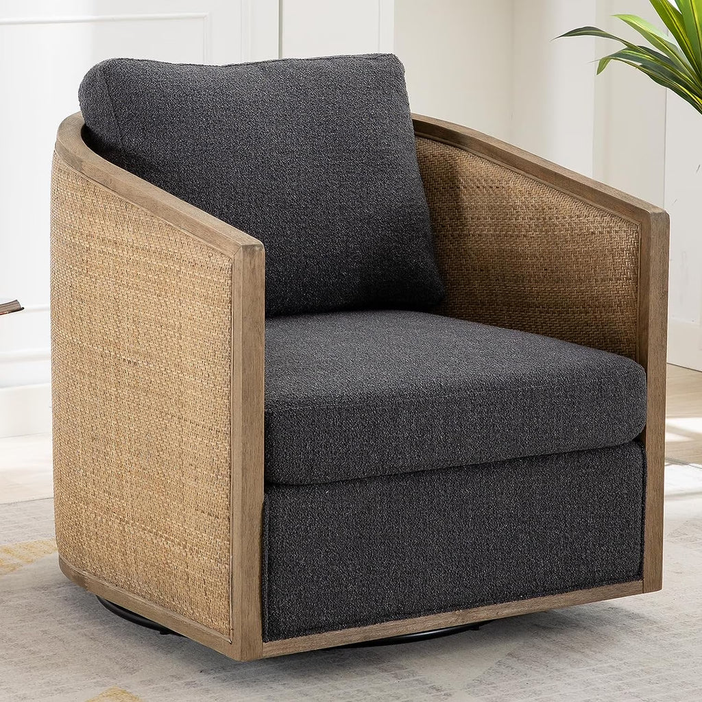 Carbon Black Rattan Swivel Barrel Chair with Arms Q4360