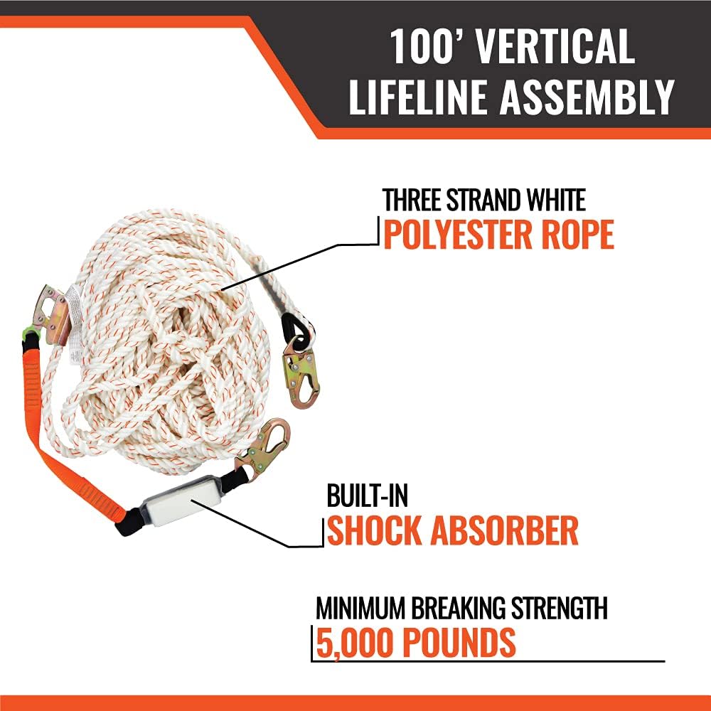 50 ft Vertical Lifeline Assembly with Shock Absorber and Extension Lanyard Q1262