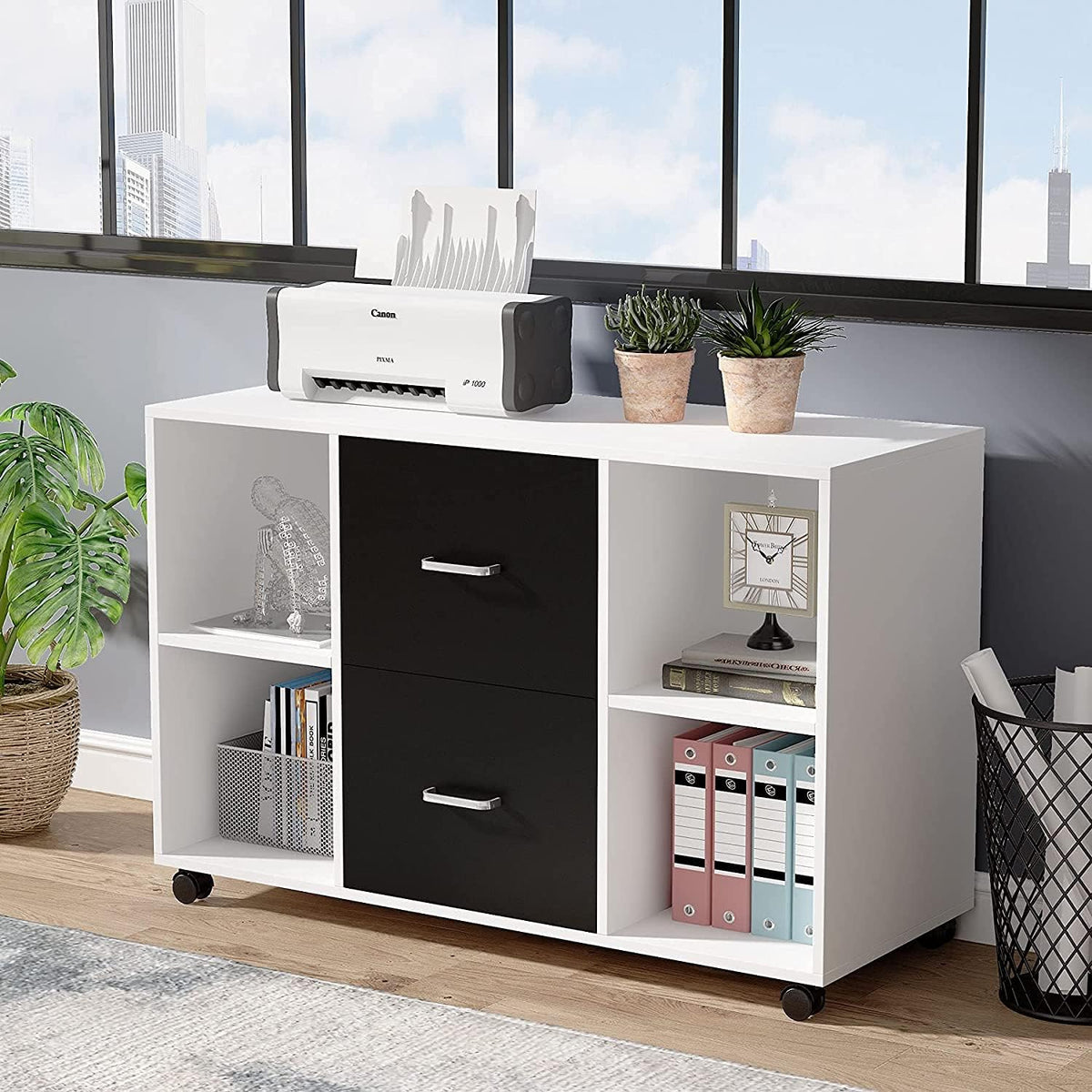 Black & Brown 2 Drawer Lateral Mobile Filing Cabinet T89733