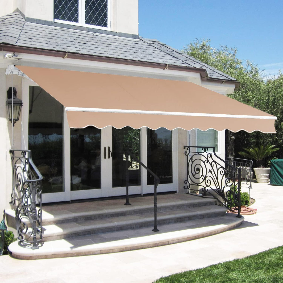 Retractable Patio Awning with Crank Handle, Tan (6.5’x8.2’) D810