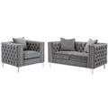 2 Piece Velvet Loveseat and Chair Set in Gray I647