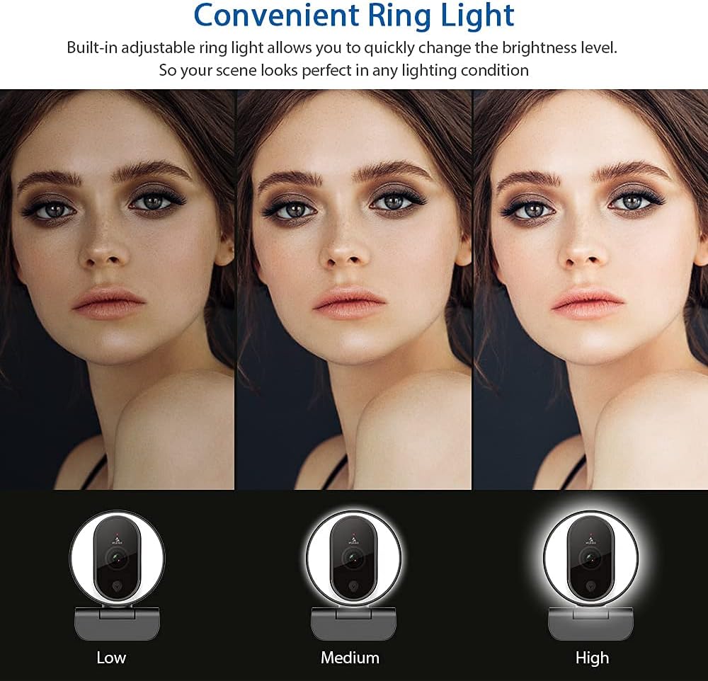 1080P Webcam with Ring Light, Privacy Cover and Dual Microphone L337
