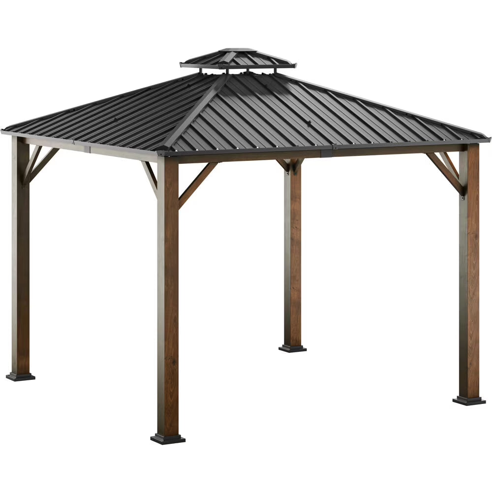9.8' x 9.8' Hard Top Outdoor Gazebo with Roof Vent, Aluminum and Steel Frames O9116