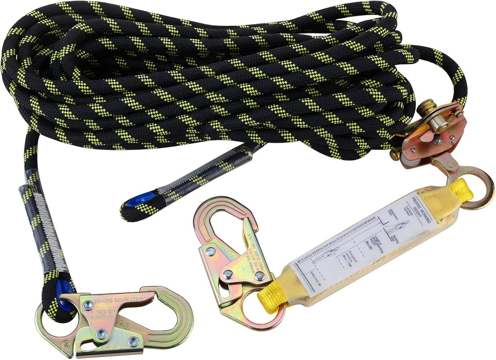 25 ft Rope Assembly with Rope Grab Snap Hooks Shock Absorber CE Standard Fall Protection Rope Kits Pack of 2 M233
