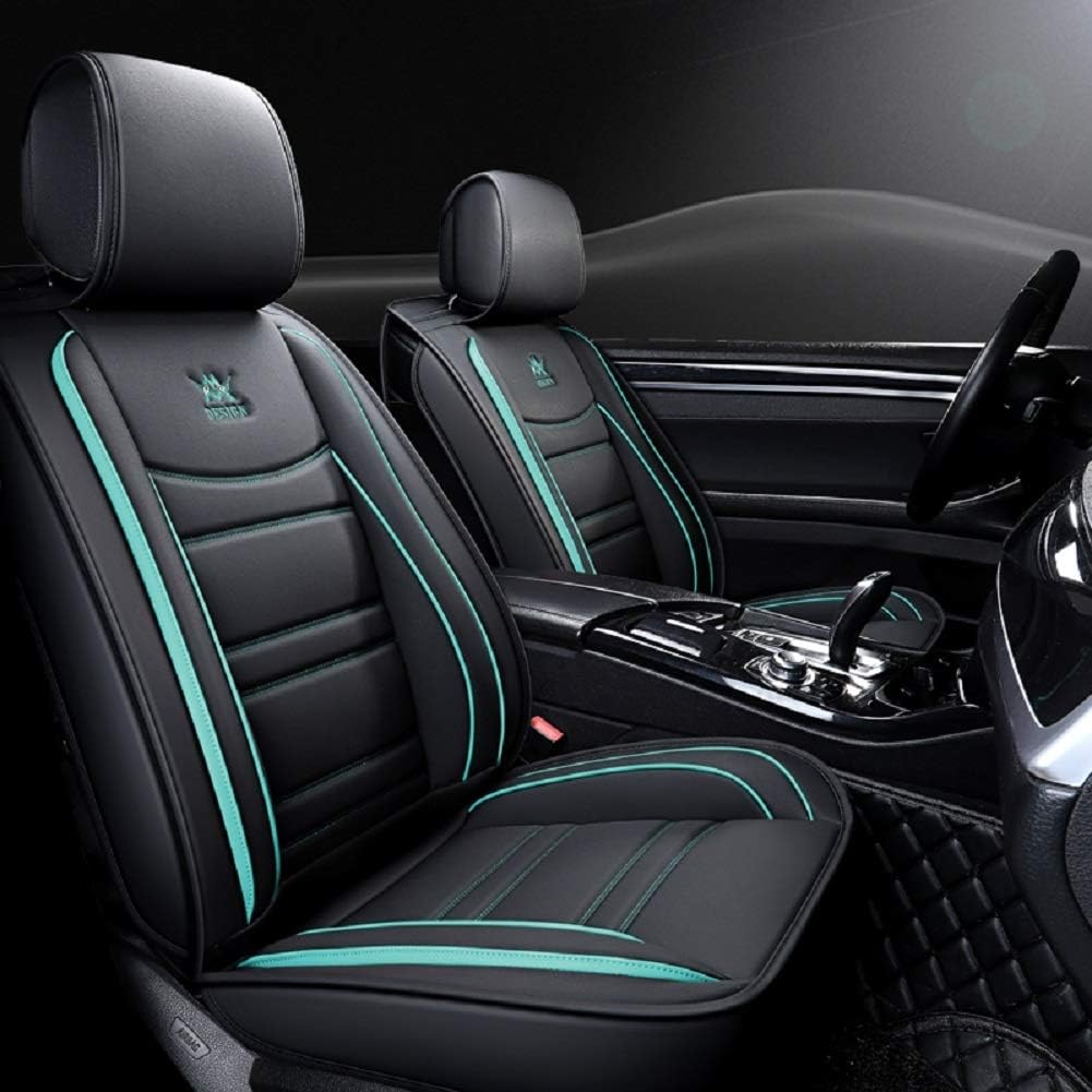 Black-White Leather Car Seat Covers 5 Seats Full Set V196251