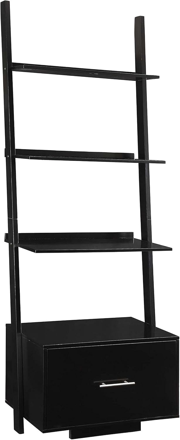 White Ladder Bookcase with File Drawer T780859