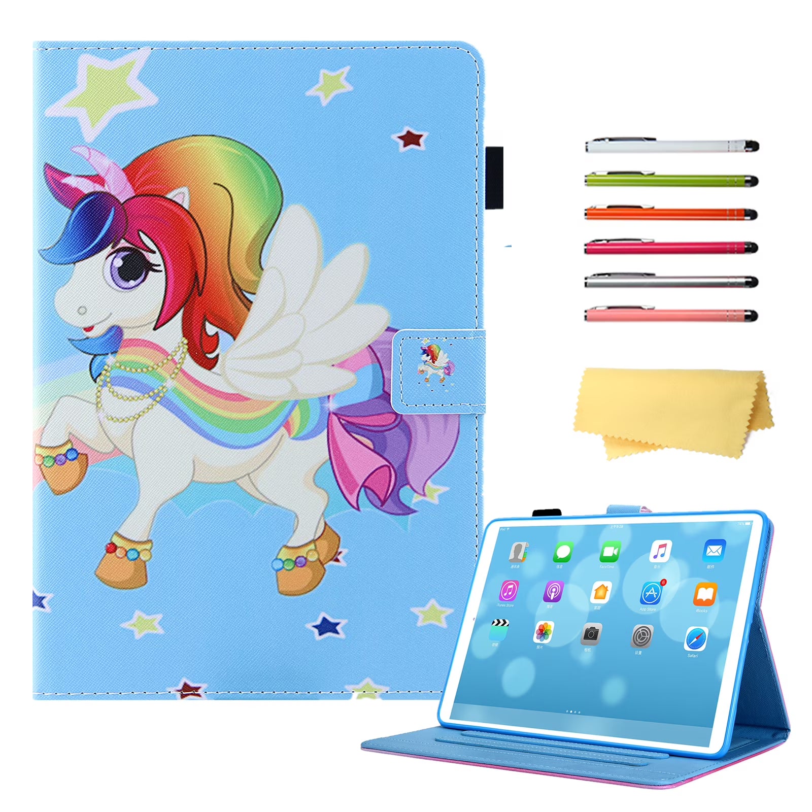 Blue Star Unicorn Slim PU Leather iPad 10.9 Inch Case with Stand Pencil Holder Card Pockets F8840