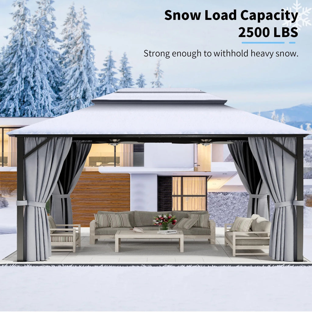10 ft. x 12 ft. Outdoor Hardtop Gazebo with Curtain and Netting, Gray Q735899