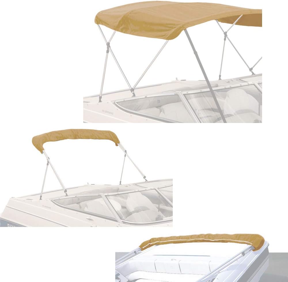 Beige 3 Bow 72 L 54-60 W Canvas Bimini Top Boat Cover E322724