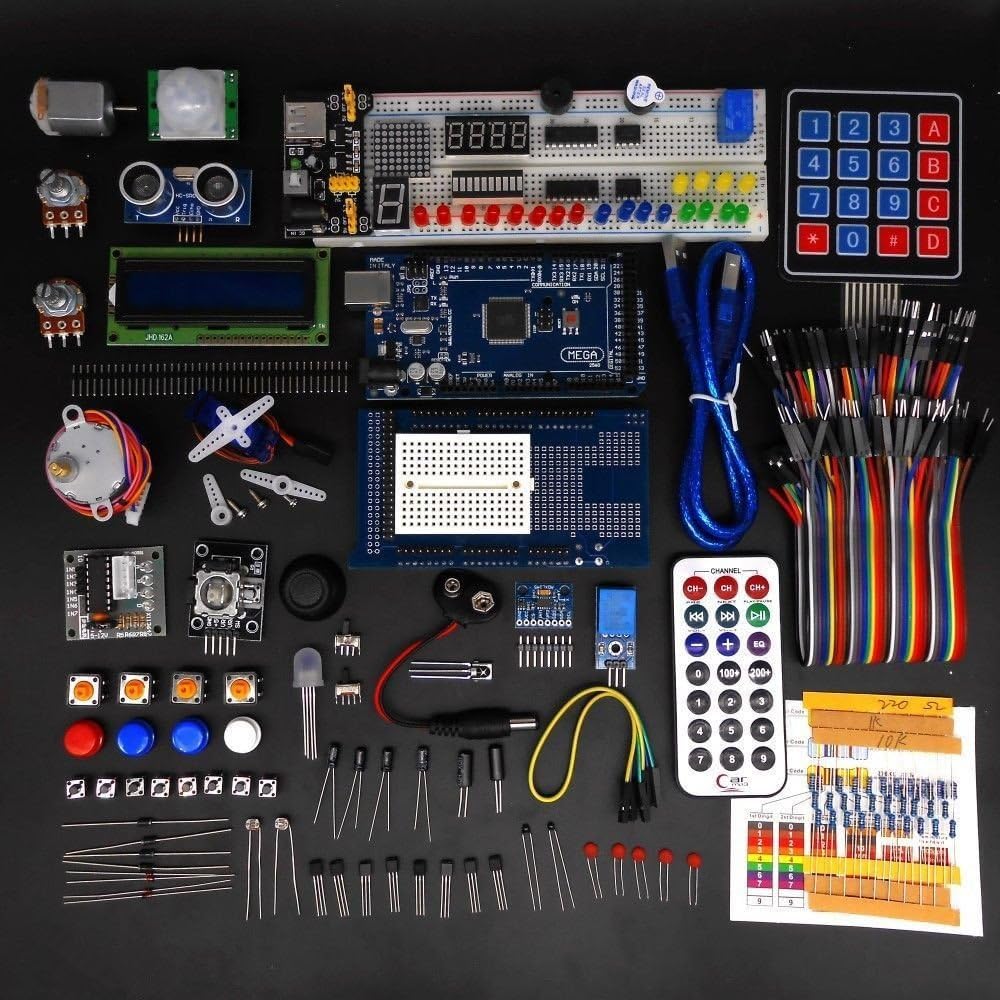 Mega2560 LCD1602 Servo Stepper Motor Sensors Breadboard Jumper Wire Resistor Capacitor Transistor STEM Electronic Projects Starter Kit H492