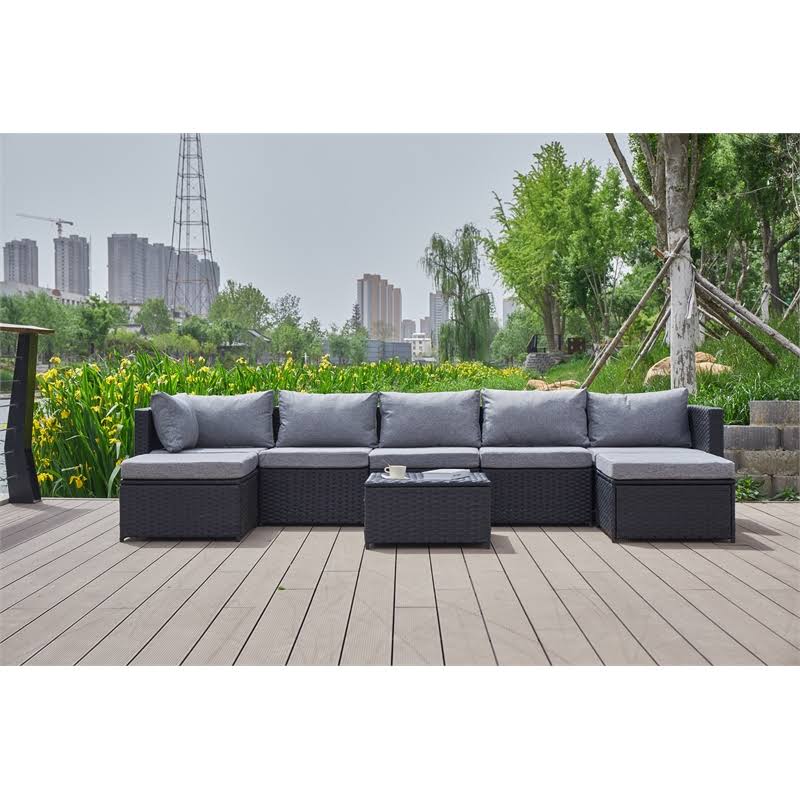 Grey Wicker/Rattan Sectional with Storage Ottoman B938