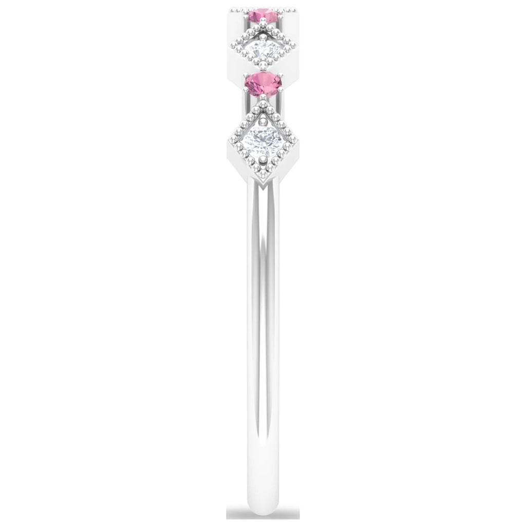 Pink Tourmaline and Diamond Stackable Band Ring, 925 Sterling Silver, US 4.00 G8599