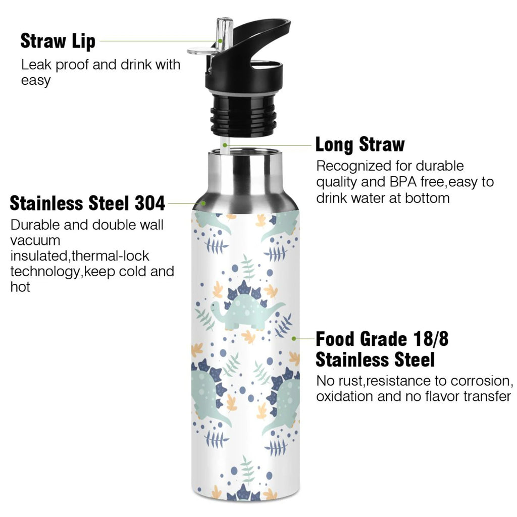 Stainless Steel Insulated Thermos Vacuum Flask Water Bottle with Straw Lid L199063
