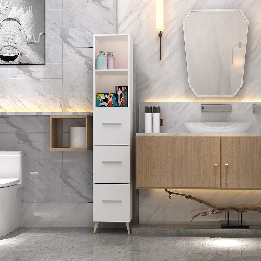 Ivory White Freestanding Bathroom Cabinet with 2 Doors and 2 Open Shelves Q710