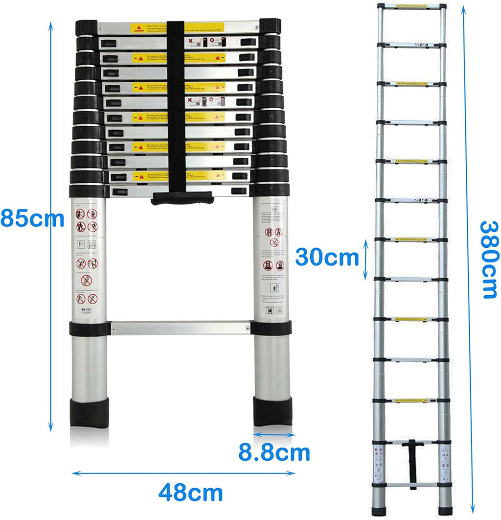 Aluminum Telescoping Extension Ladder 12.5ft 330lb Capacity T7304