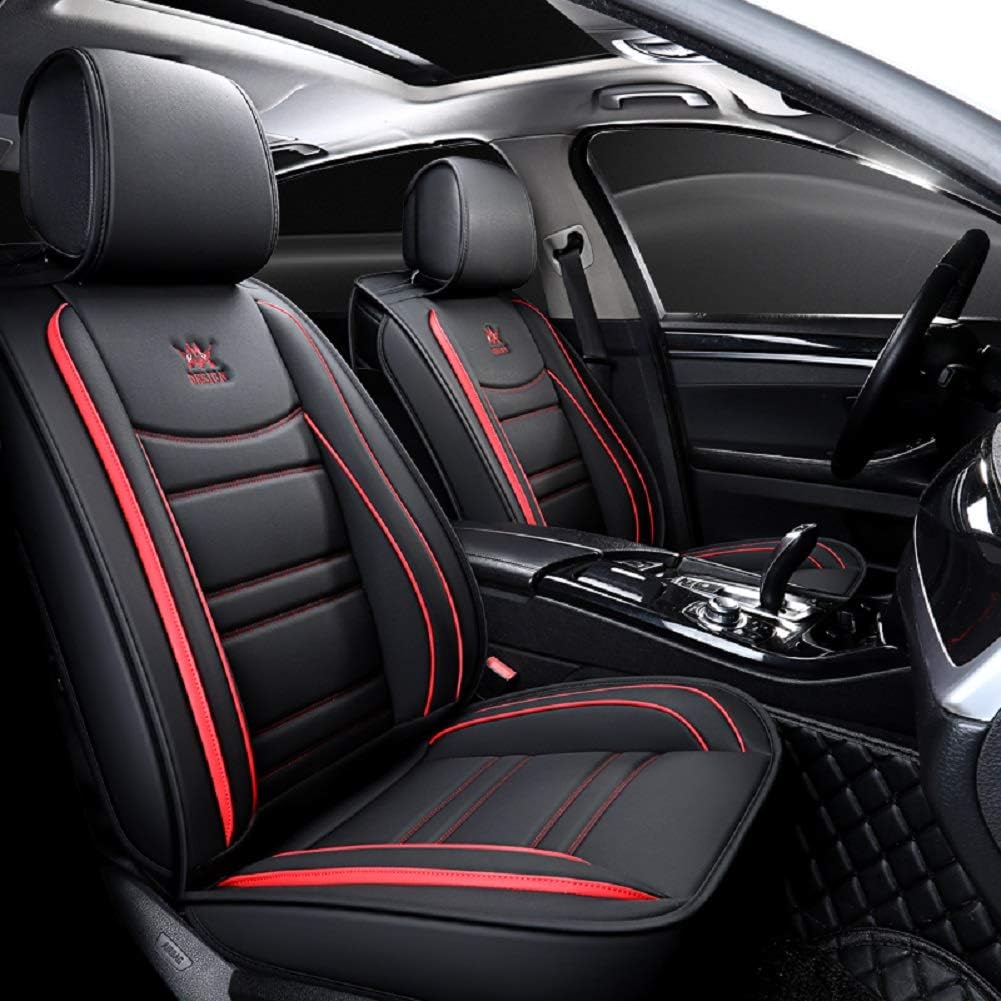 Black-White Leather Car Seat Covers 5 Seats Full Set V196251