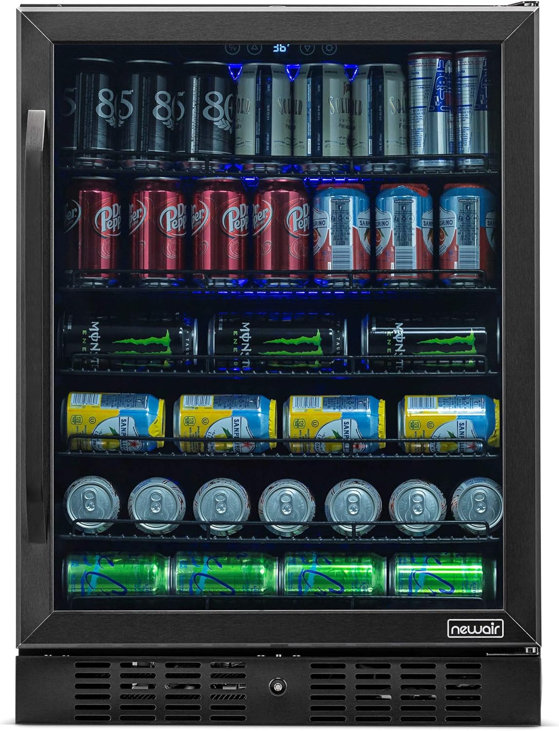 Black Stainless Steel Beverage Refrigerator with 177 Can Capacity T72076