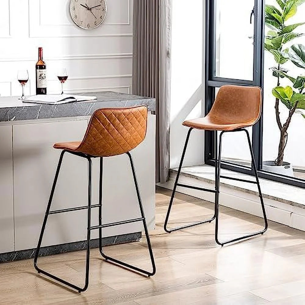 Faux Leather Dining Chairs Set of 2 Barstools with Backs F45241
