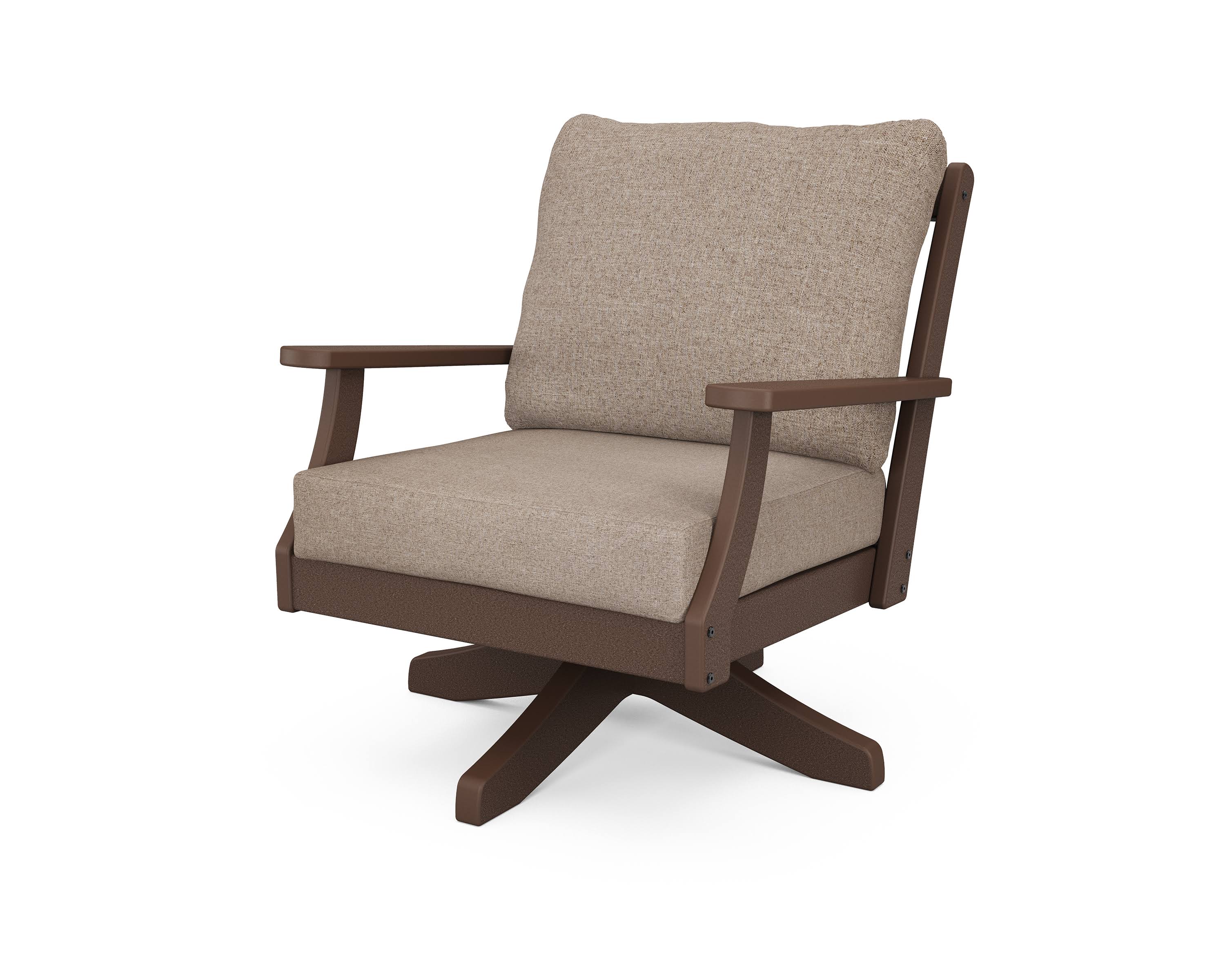 Mahogany Spiced Burlap Deep Seating Swivel Chair B69248