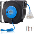 50 ft Retractable Extension Cord Reel, 12 Gauge, Blue and Grey W8800