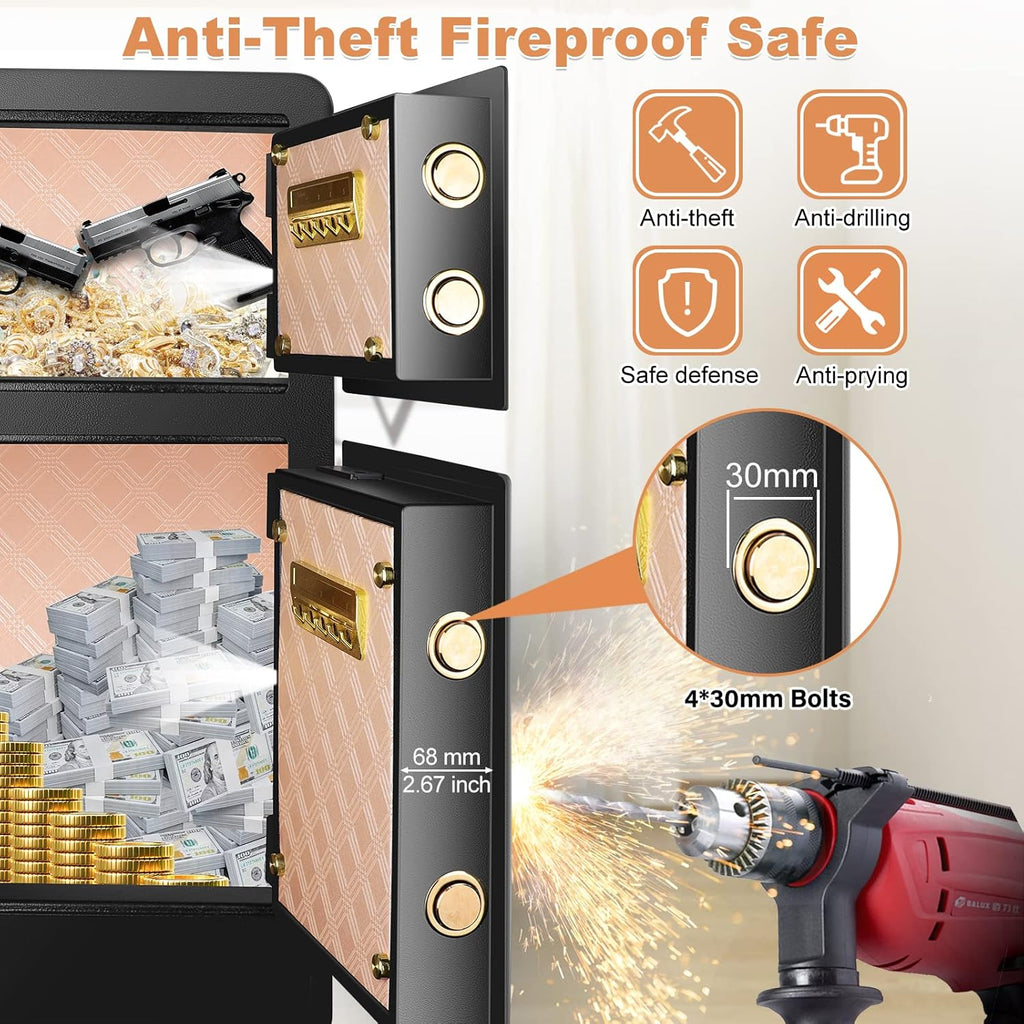 Extra Large Fireproof Safe Box with Double Safe, 83 LB Heavy Duty Security Home Safe with Inner Cabinet Box I975