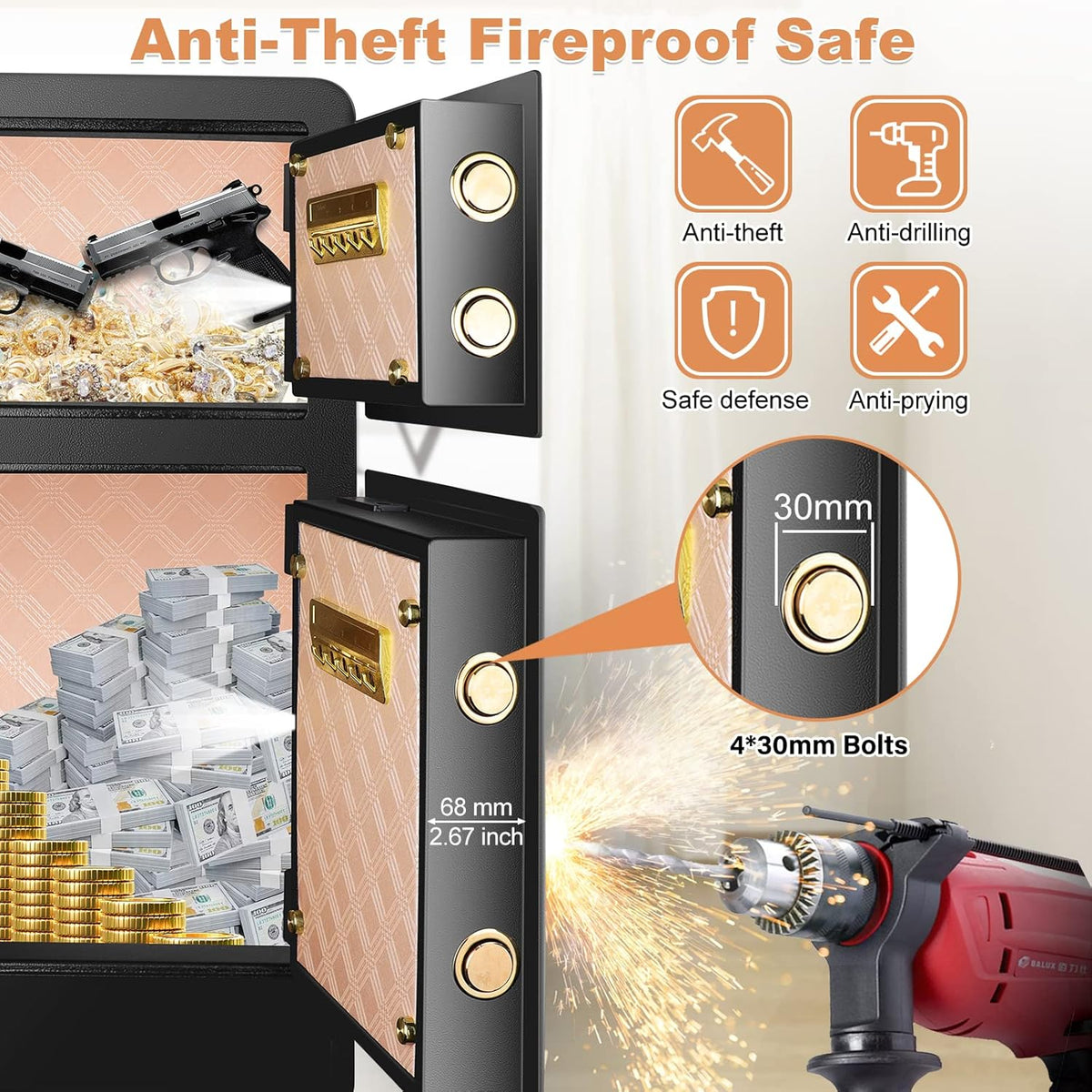 Extra Large Fireproof Safe Box with Double Safe, 83 LB Heavy Duty Security Home Safe with Inner Cabinet Box I975
