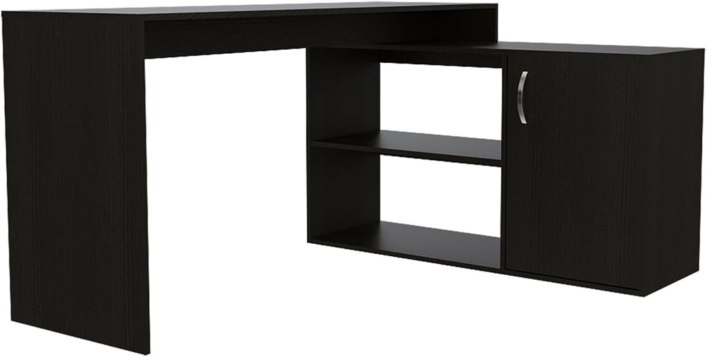 Black L Shaped Computer Desk with Drawers and Storage Cabinet Shelves, 55 Inch Z3053